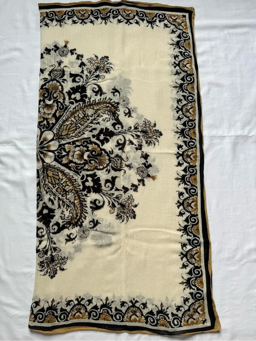 J. Jill Cream, Black & Gold Floral Headscarf